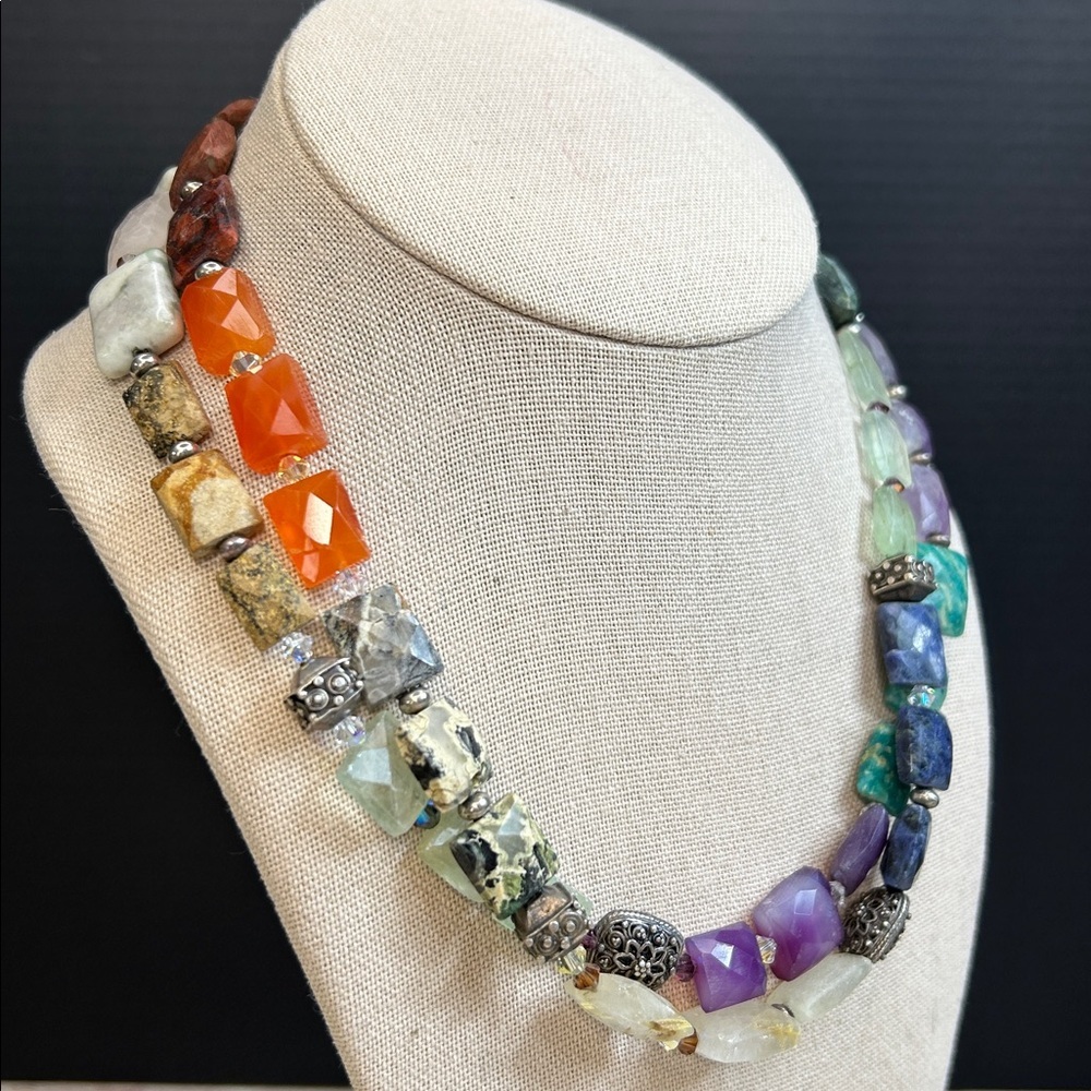 Multicolor 925 Sterling and Gemstone Necklace - Picture 5 of 9